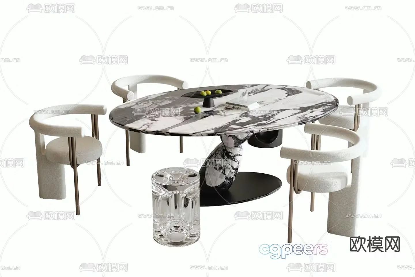 Round dining table and chairs slate dining table 3d model