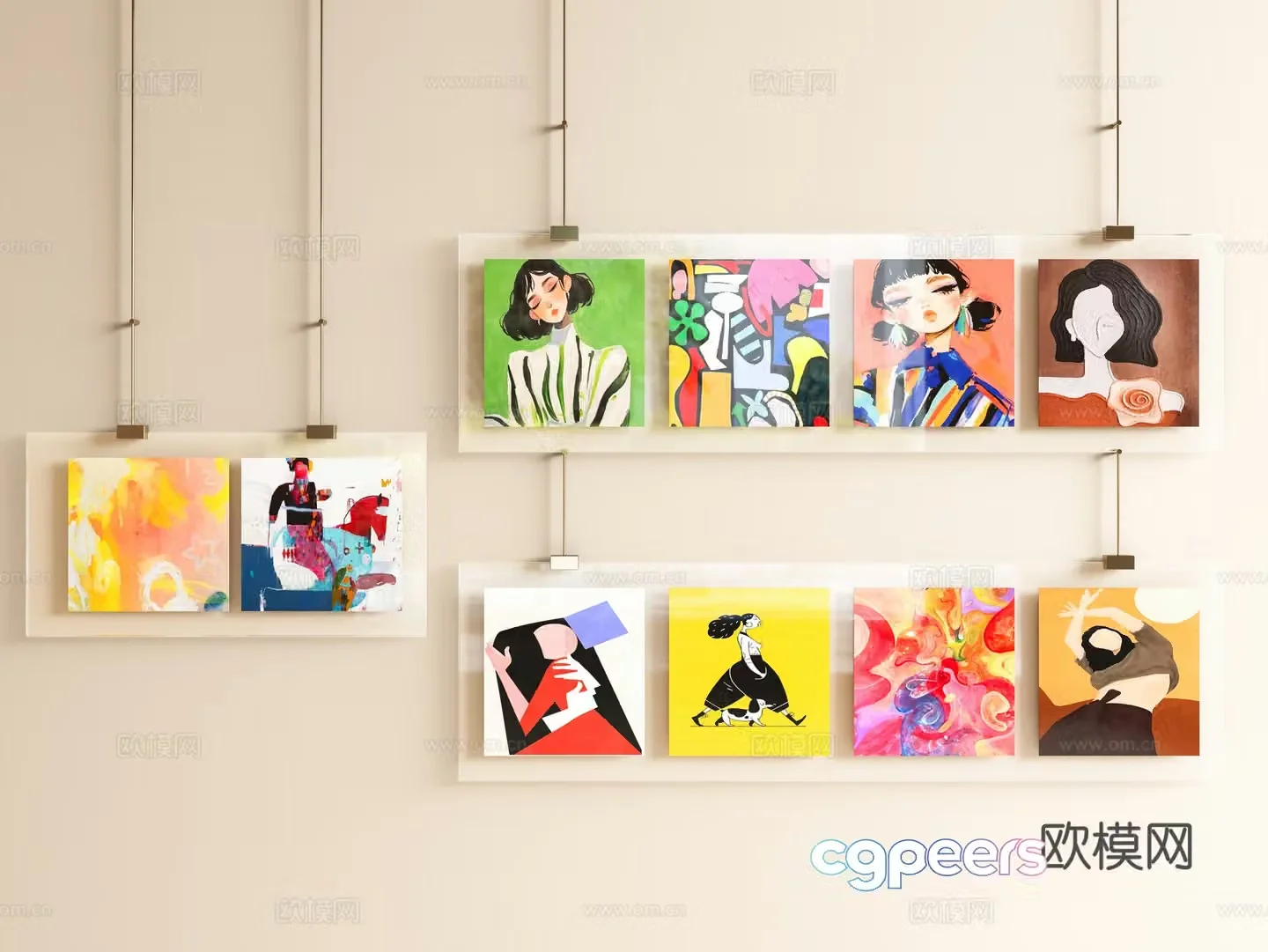 Modern acrylic decorative painting photo wall dopamine hanging painting 3d model