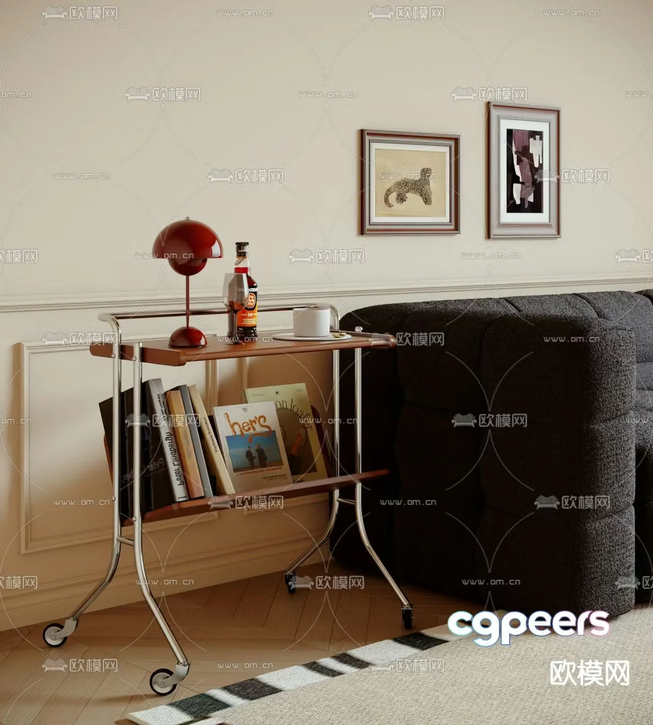 Medieval corner table side table mobile table 3D model