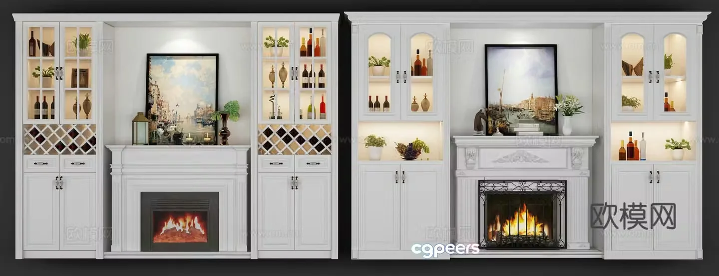 European wine cabinet fireplace combination 3D model