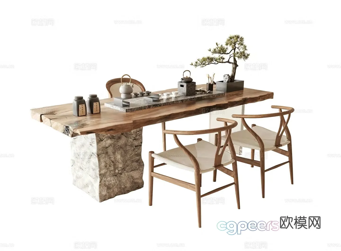 Modern new Chinese tea table and chair 3D model