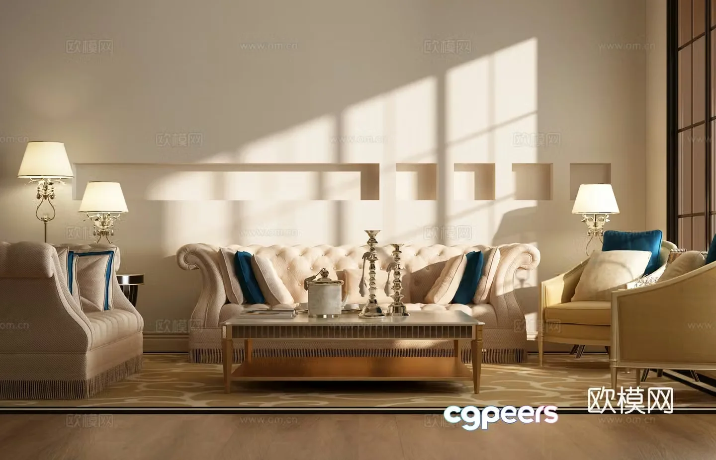 Modern French coffee table combination 3D model