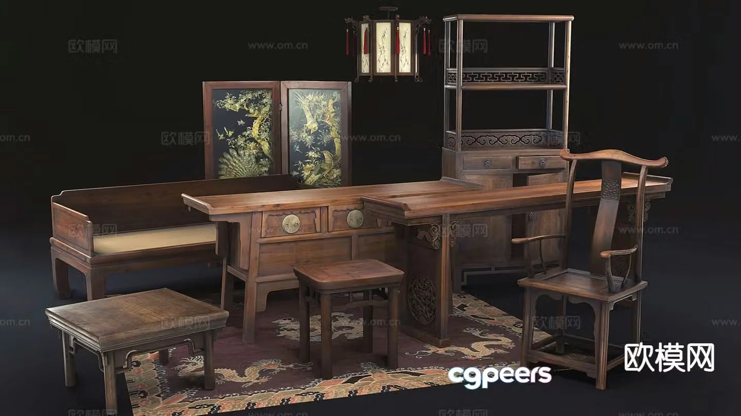 Chinese style furniture desk writing desk 3d model