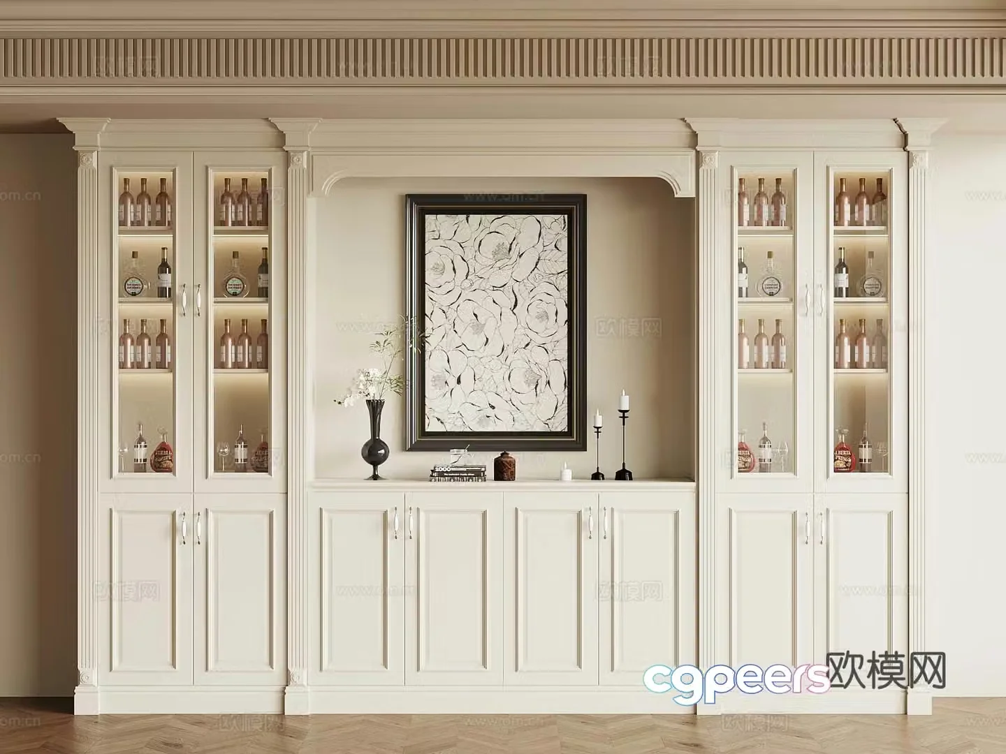 06 French creamy wine cabinet 3D model