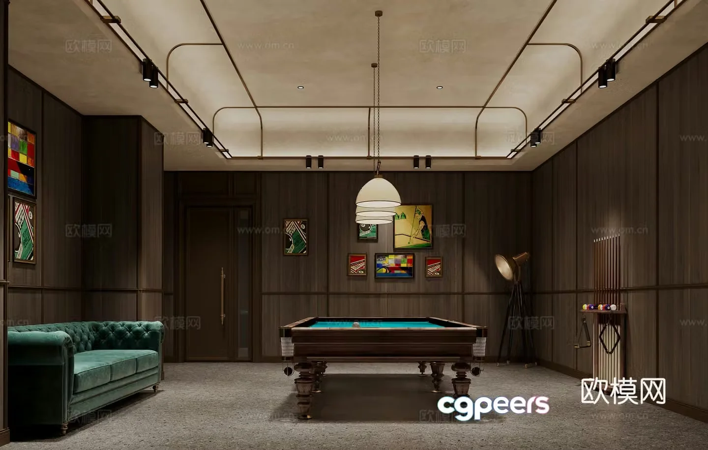 Light luxury retro billiard room_Billiard room private room 3D model