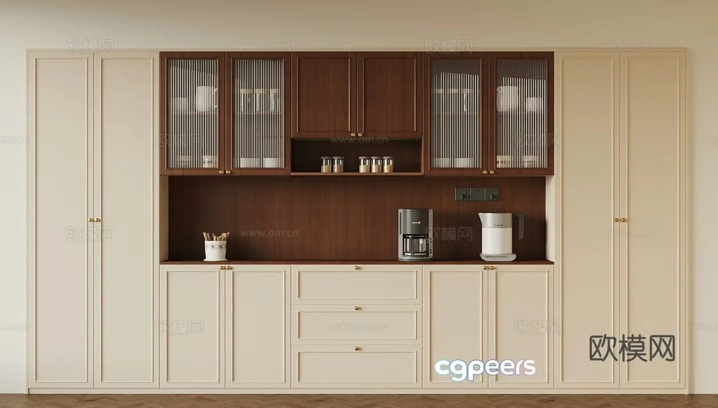 Creamy Wind Wine Cabinet 3D Model