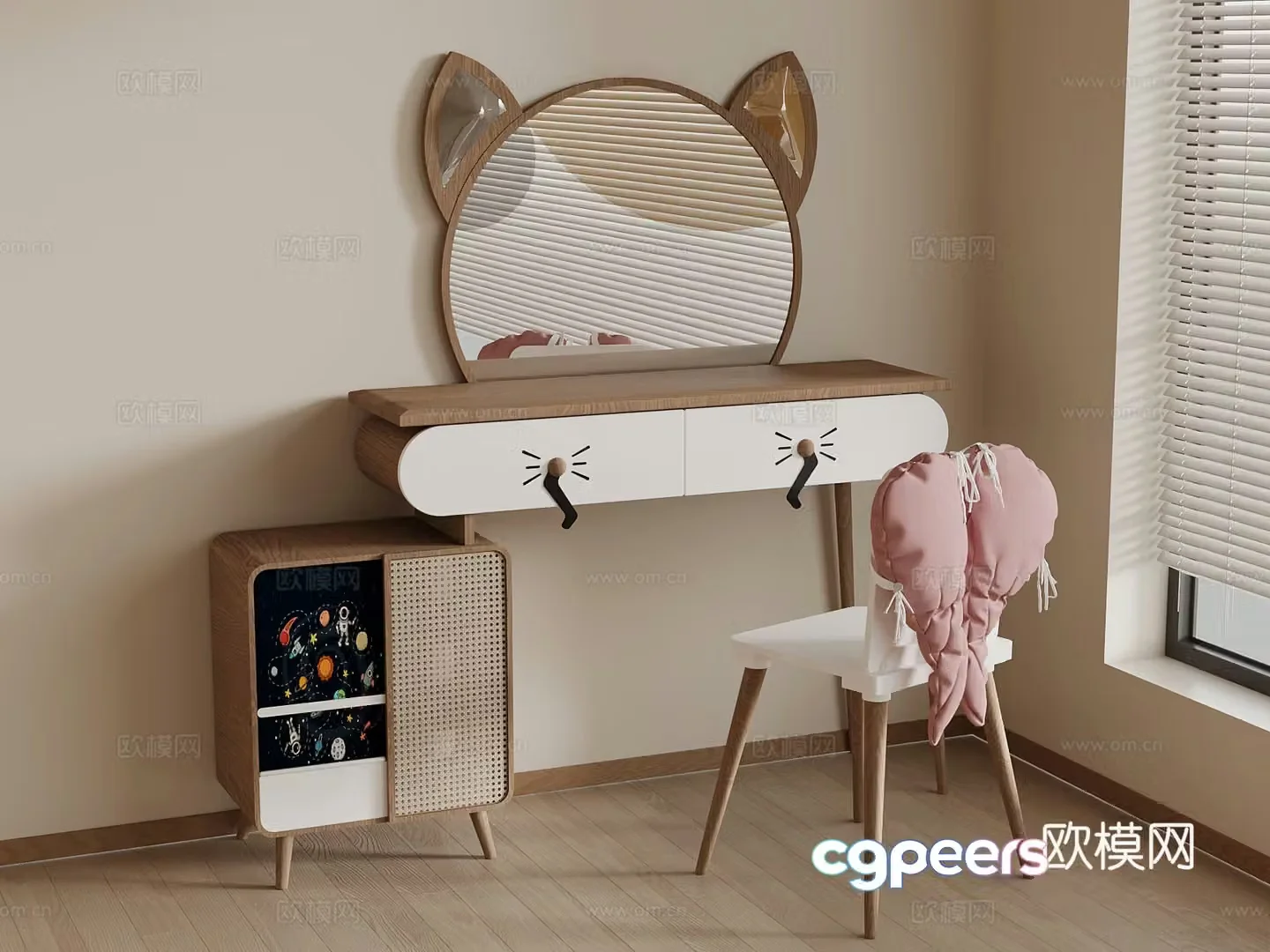 Modern children’s desk chairs and study desk 3d model