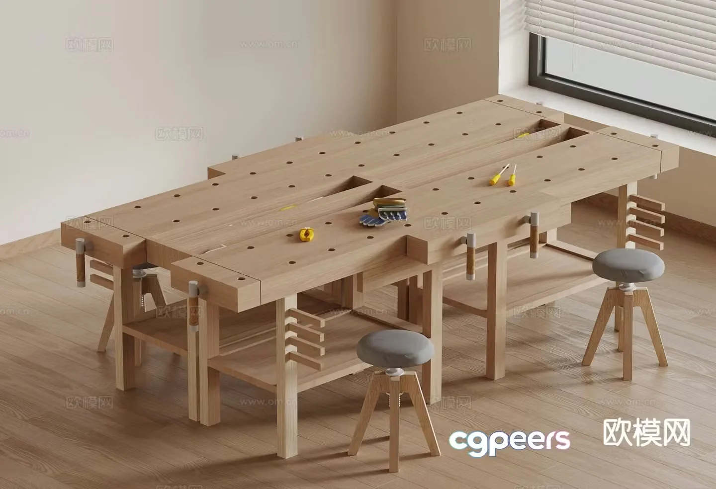 Modern handicraft workshop solid wood tables and chairs handmade table 3D model