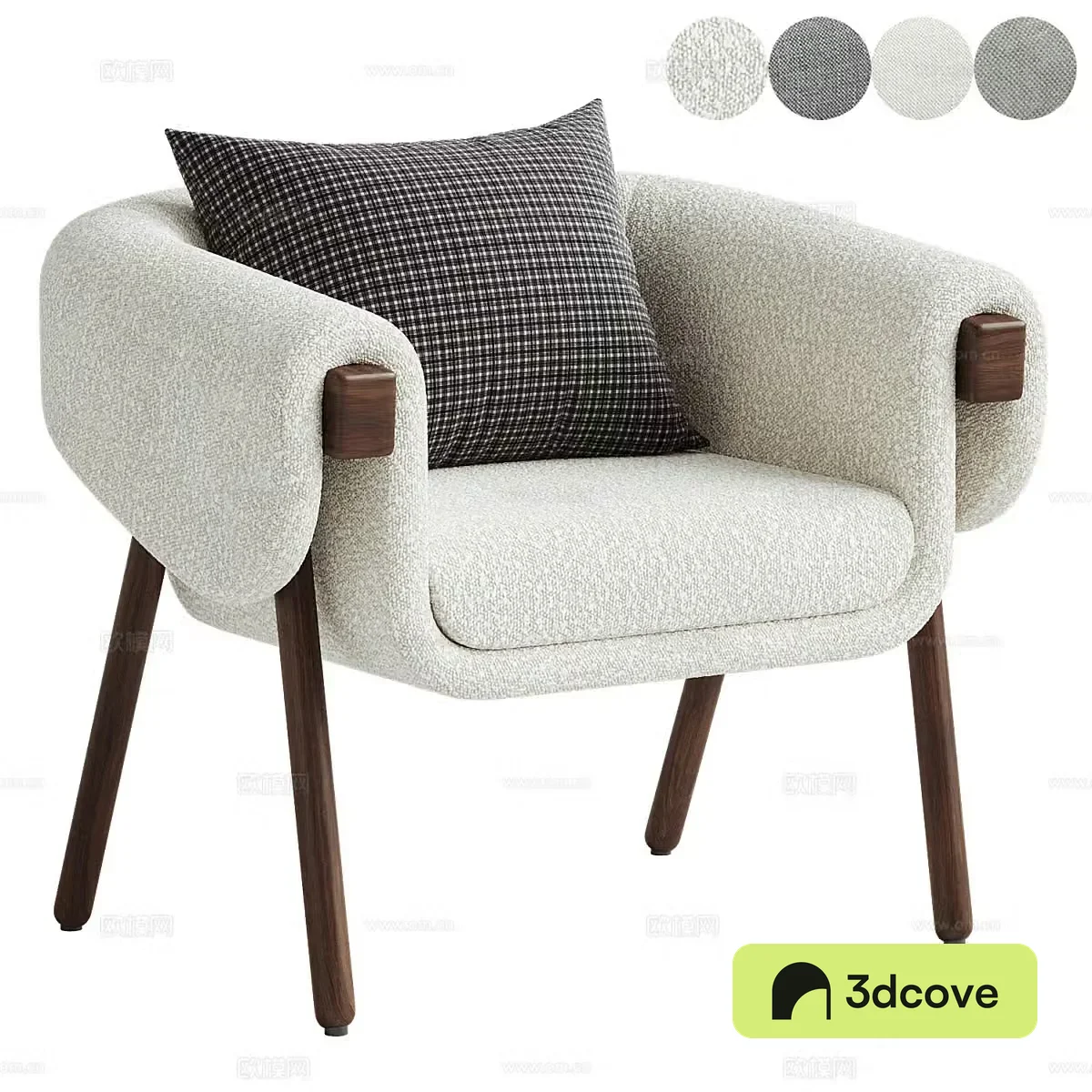 Wasabi Wind Single Chair Wasabi Wind Dining Chair Book Chair B&B Single Chair Lamb Silk Single Chair Lamb Silk Casual 3D Model