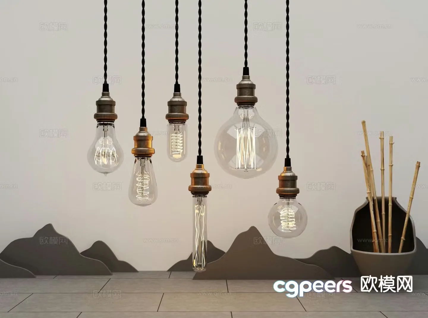 Modern glass bulb chandelier 3d model