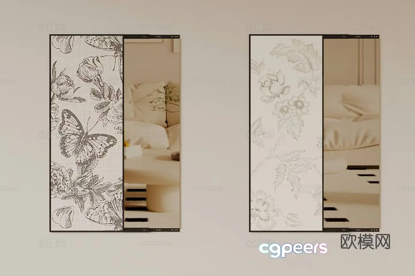 French mirror full-body mirror wall-mounted mirror 3D model