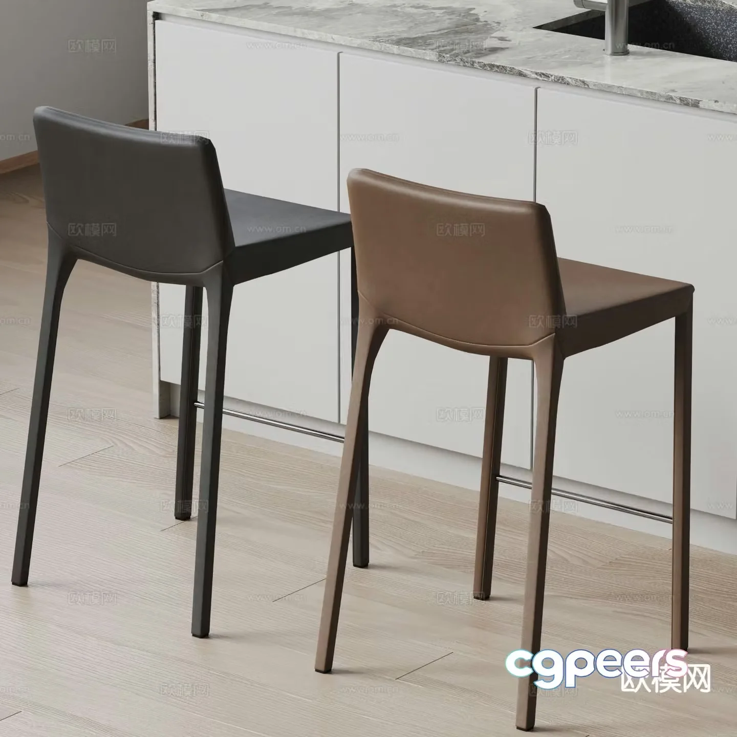HKLiving modern bar stool leather bar stool 3d model