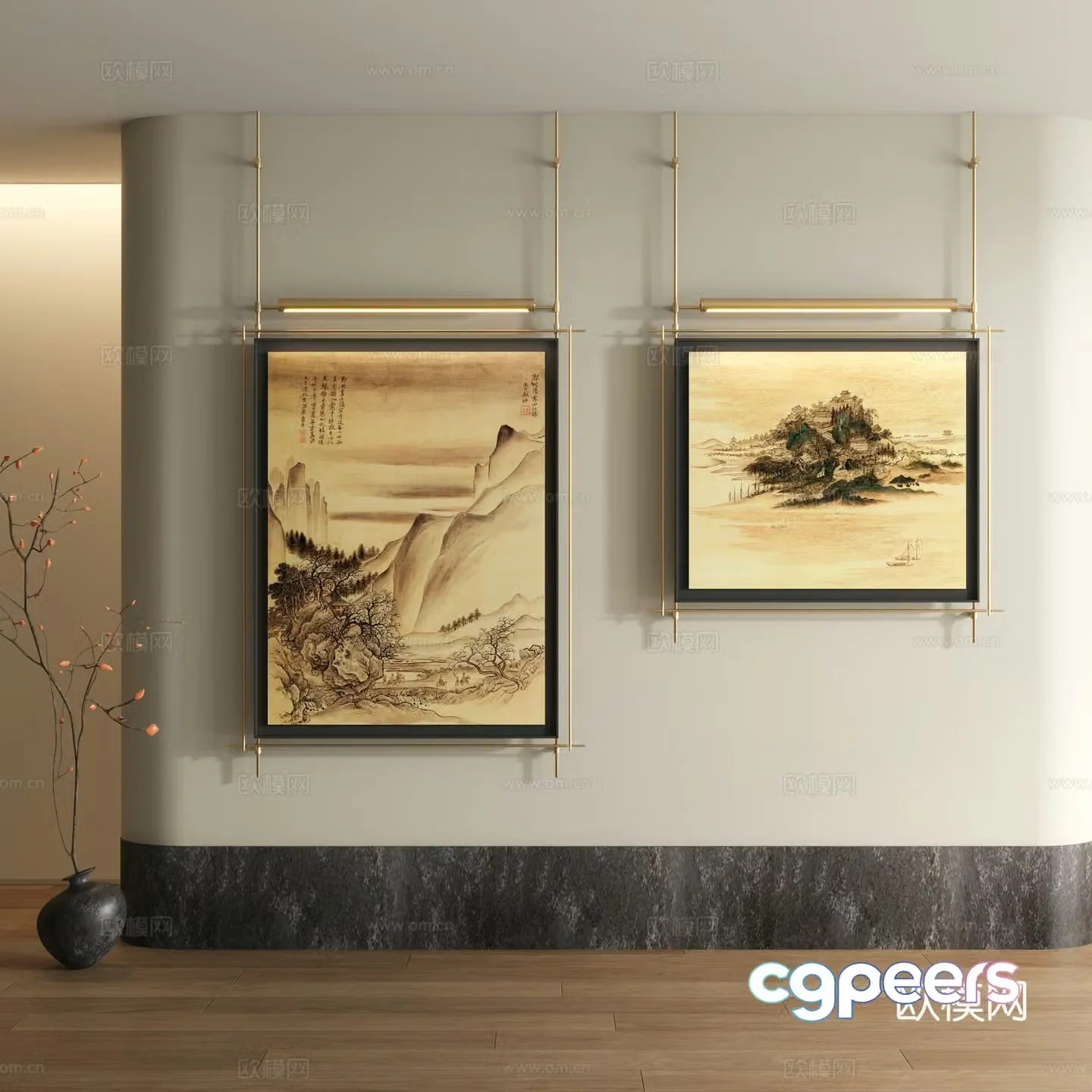 Song style decorative painting New Chinese style landscape painting 3D model