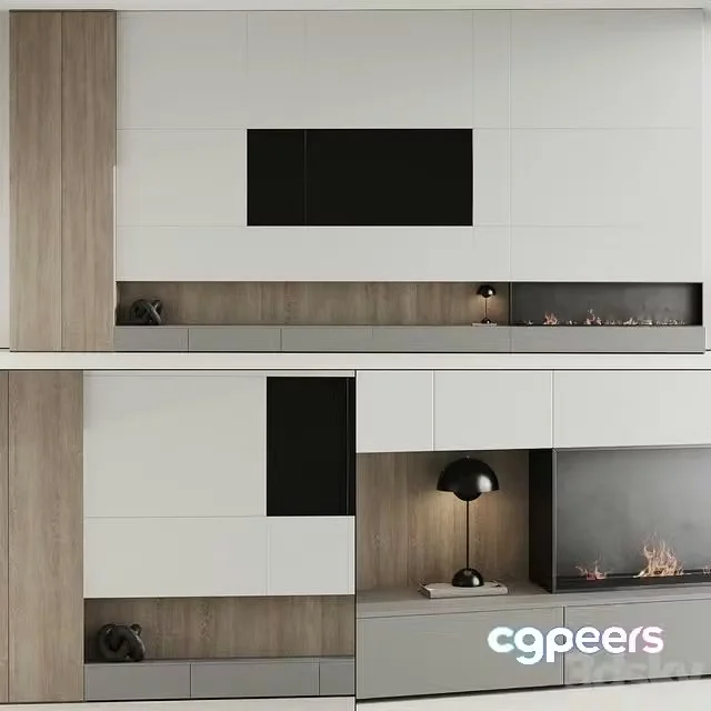 3ds Max Free – TV wall with fireplace 07