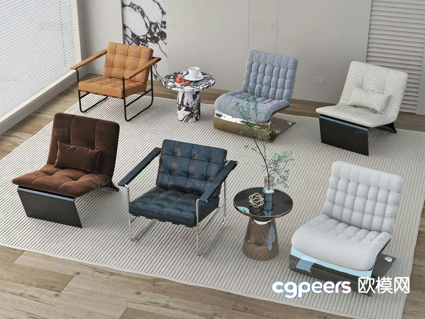 Modern leisure chair sofa chair side table 3d model