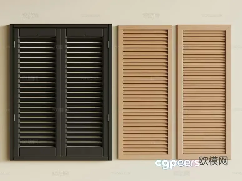 Wooden Window Shutters 3D Model – 15402 – VRAY Render