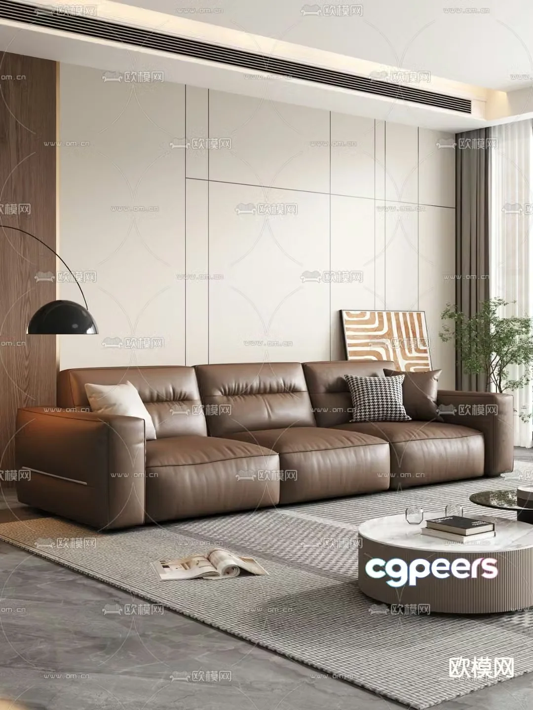 leather sofa three seater sofa 3d model