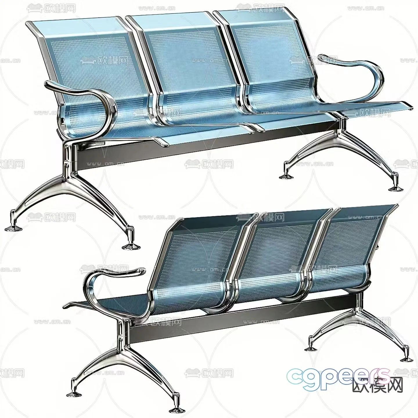 Waiting iron stool chair row chair 3d model