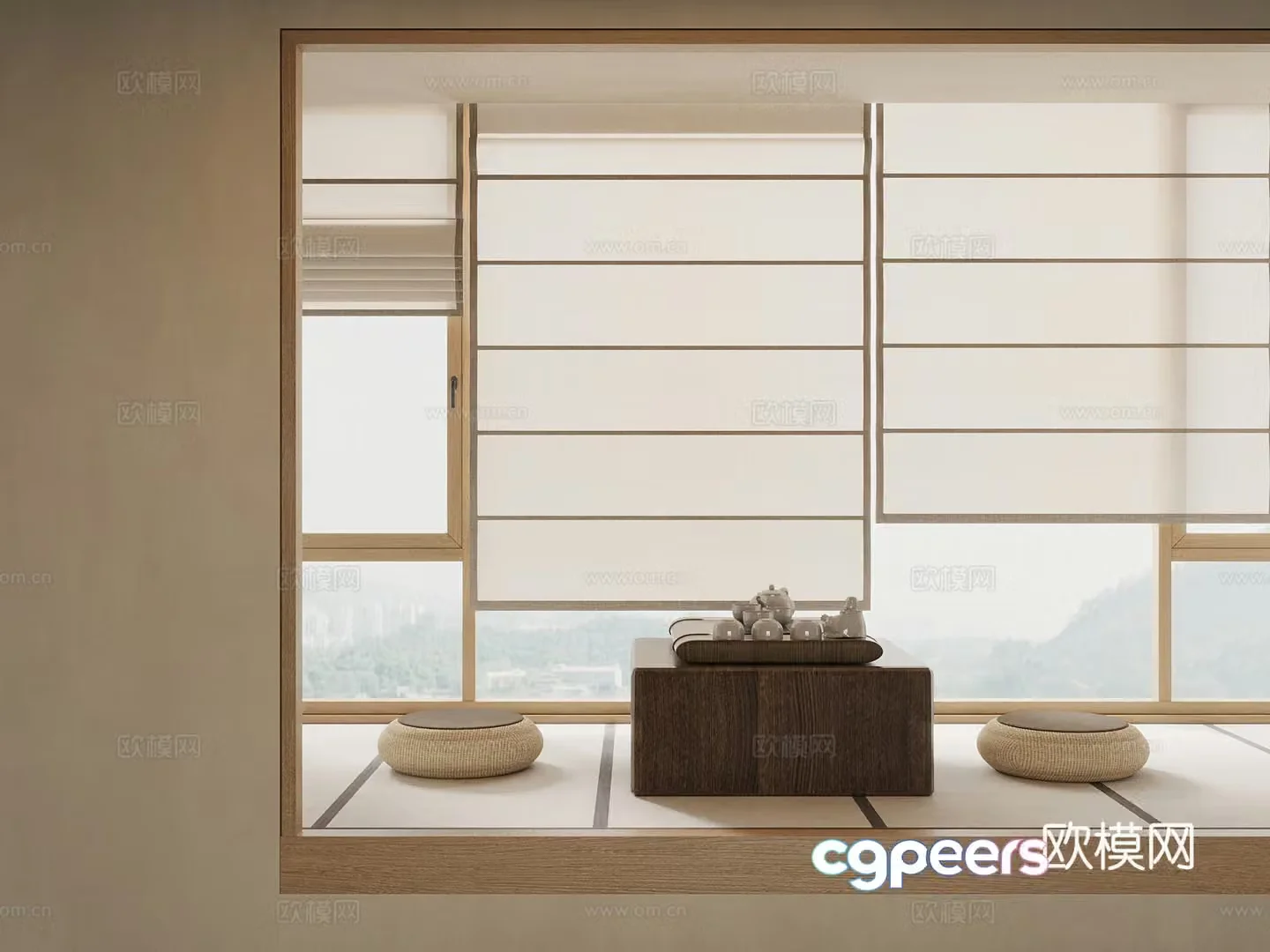 20 Japanese tea table and chairs tatami 3D model