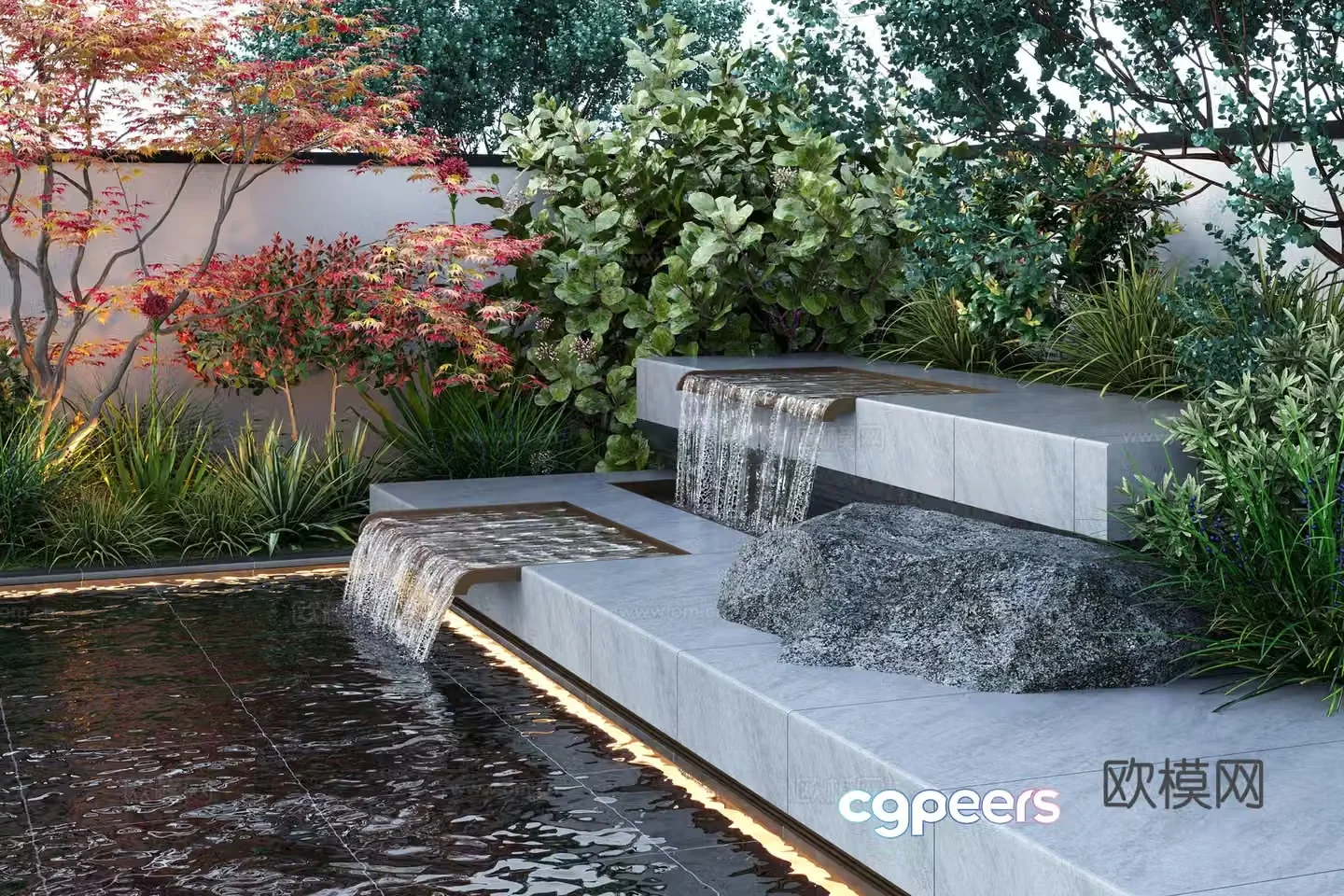 Modern water landscape garden waterscape stacked water pool 3d model