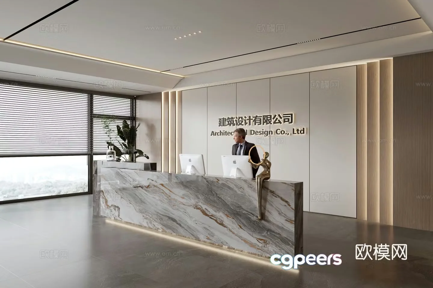 Modern company front desk reception area 3d model