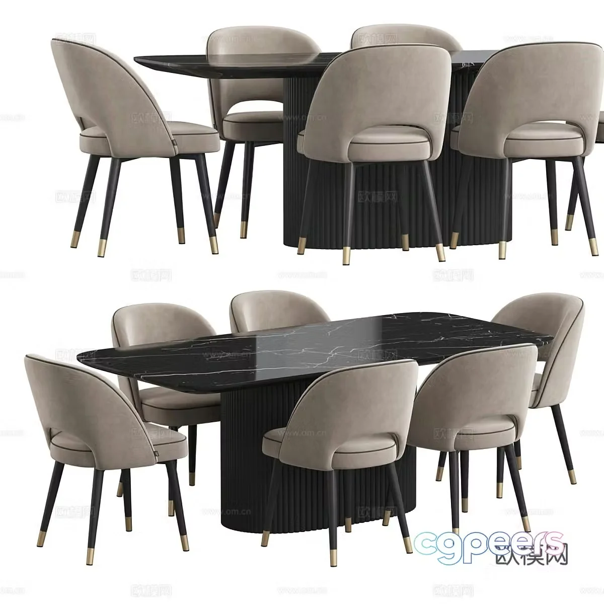 Modern light luxury dining table and chair 3D model