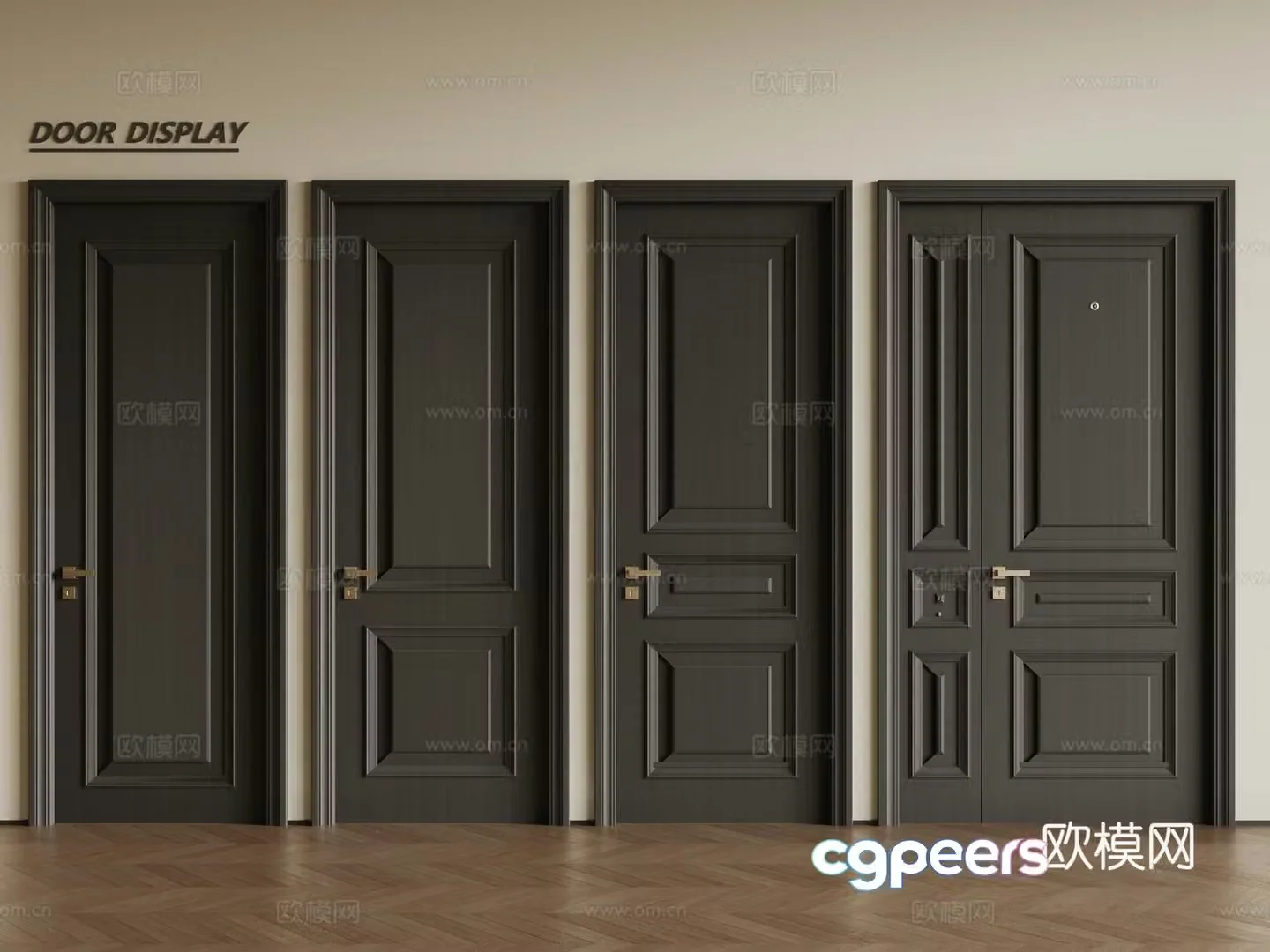 French retro single-open door black wooden door security door French combination door 3D model