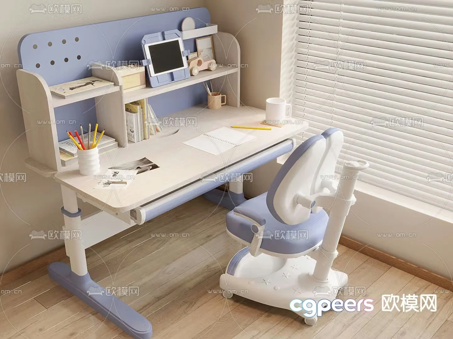 Children’s table study table lift table and chair 3d model