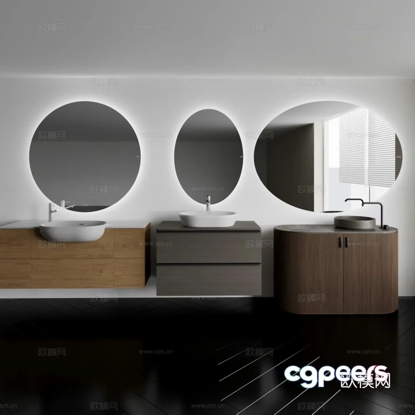 Bathroom cabinet and wash basin and mirror combination 3D model