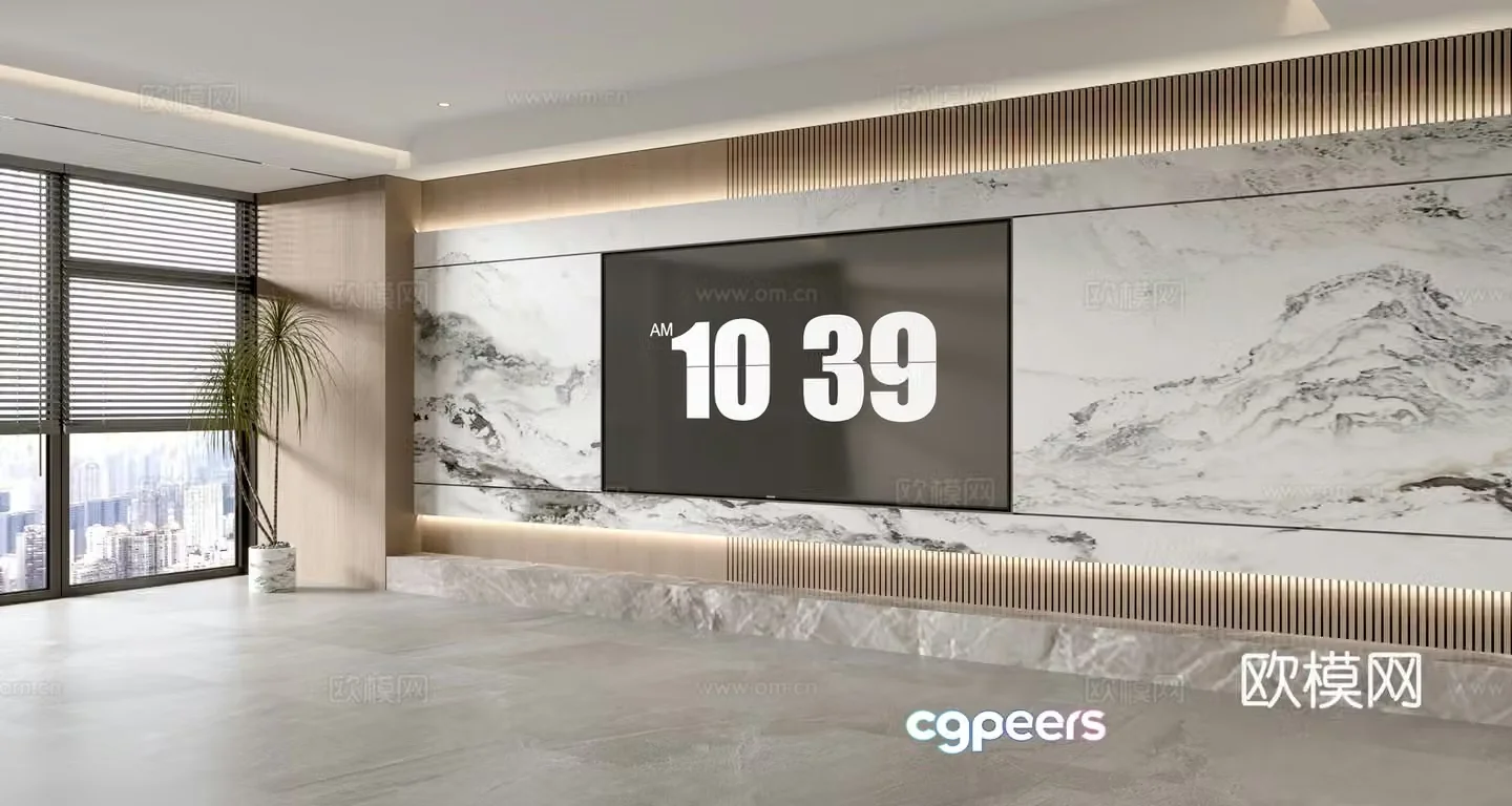 Modern Italian living room light luxury TV background wall full wall TV cabinet marble background wall 3d model