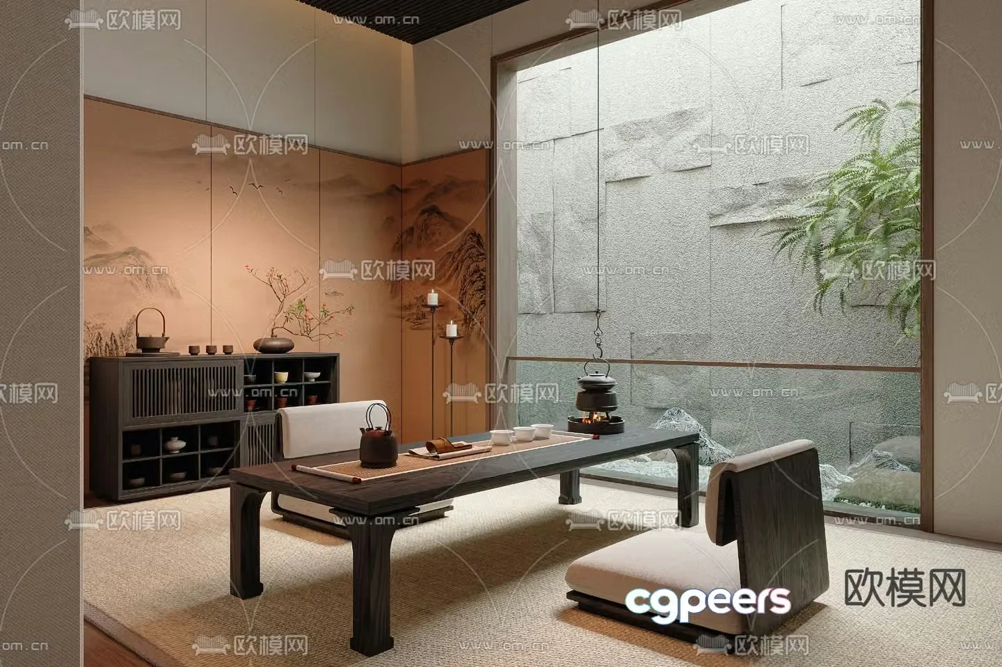 New Chinese style tea table tatami tea table 3d model