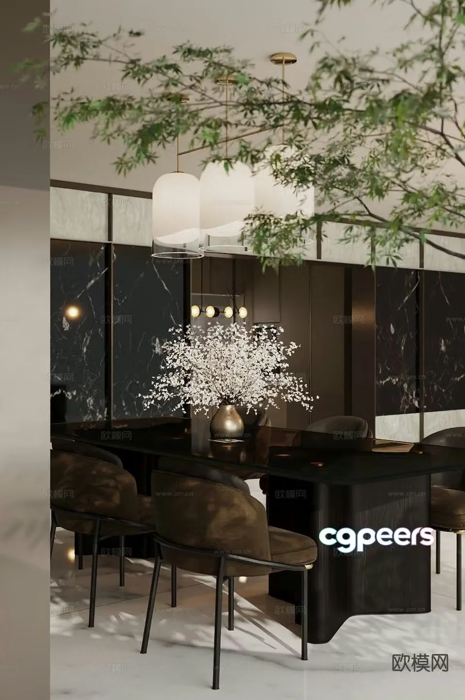 Modern dining table and chairs 3d model
