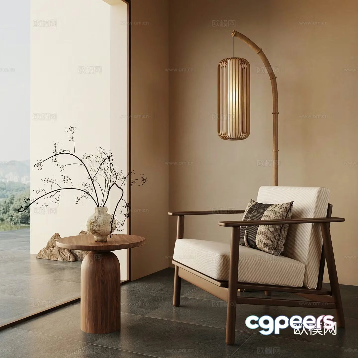 New Chinese style leisure chair floor lamp vase ornament 3D model