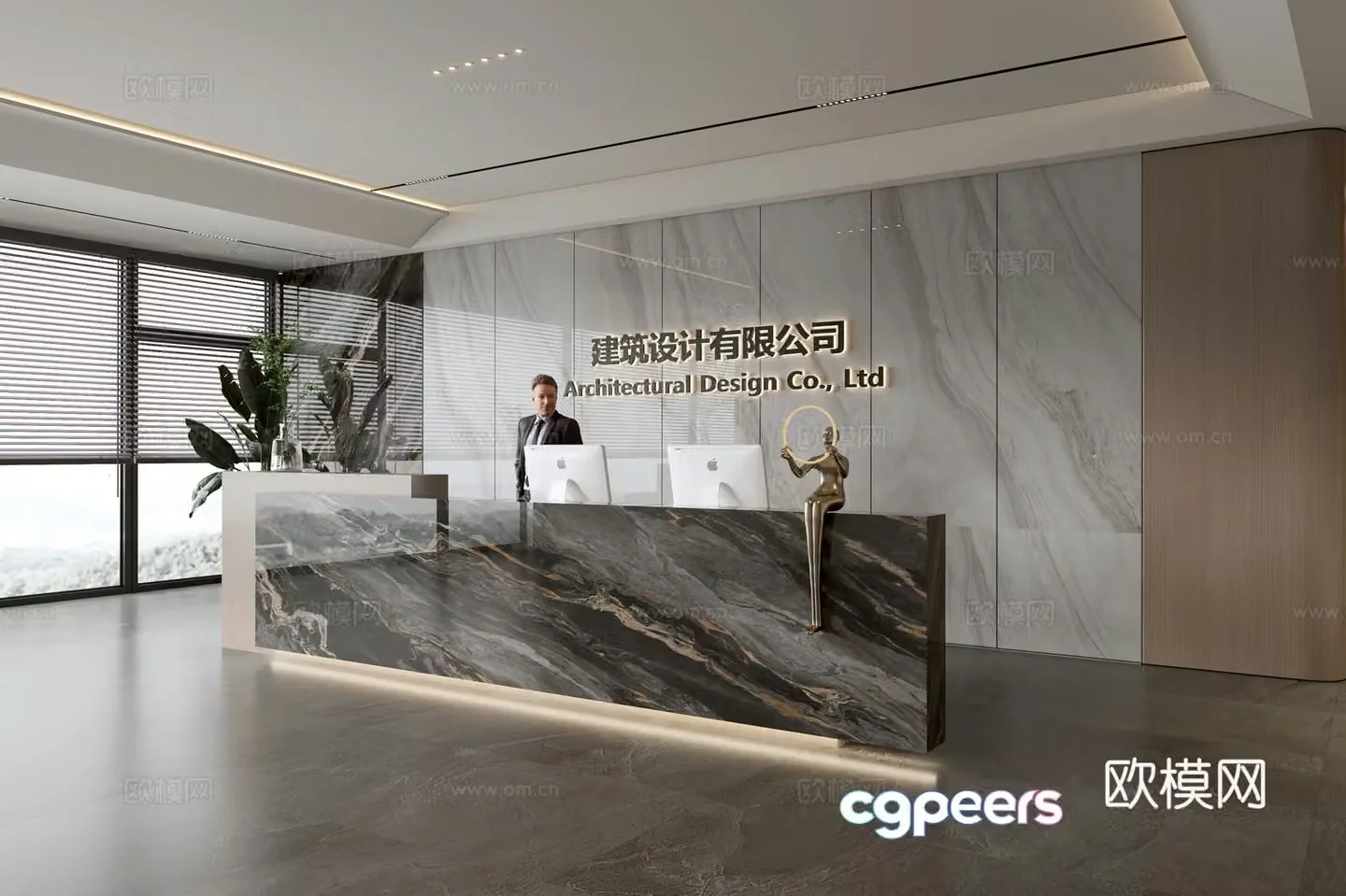 Modern company front desk reception area 3d model