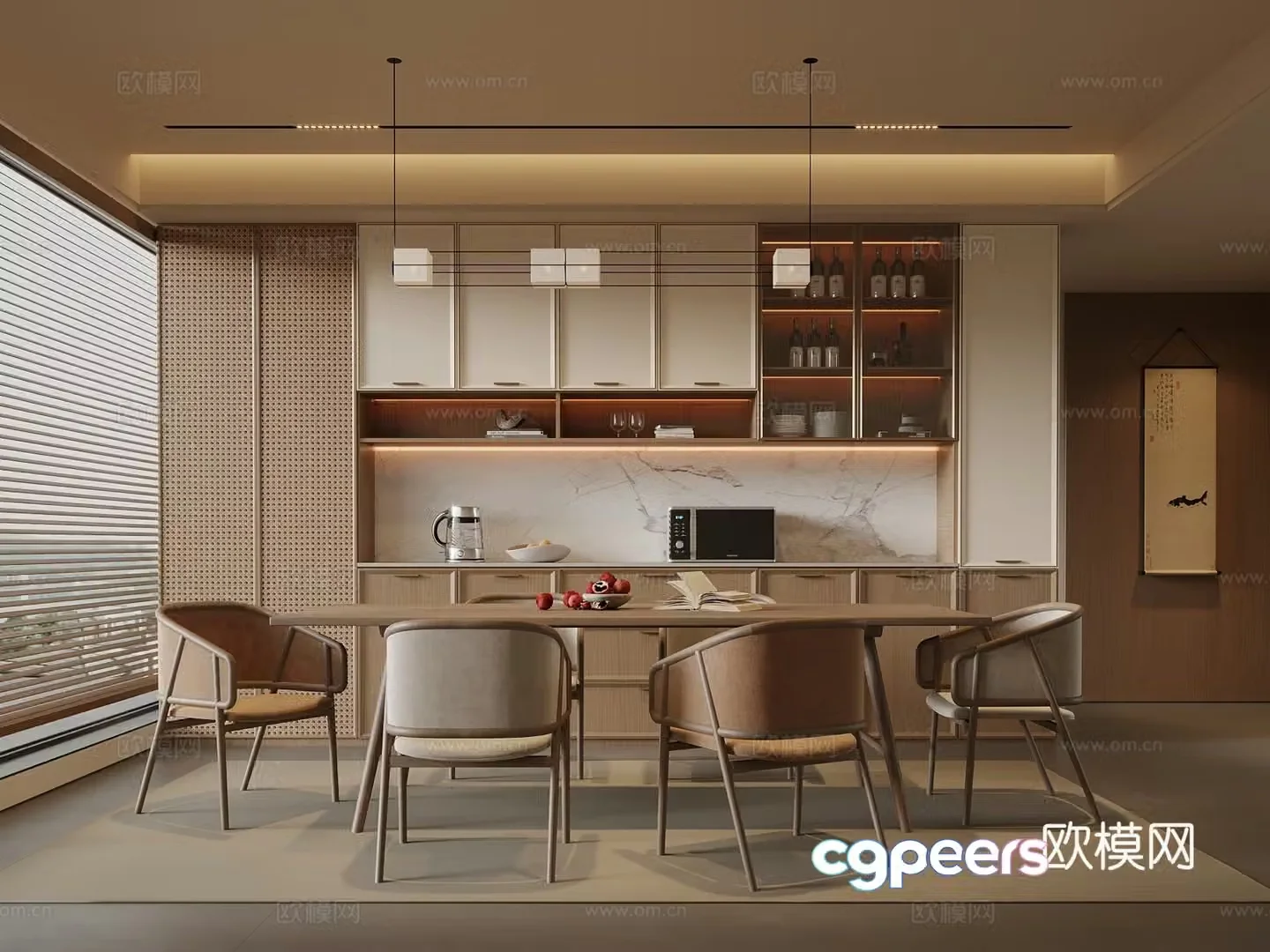 New Chinese restaurant Song’s restaurant Dining table and chairs Wine cabinet 3D model