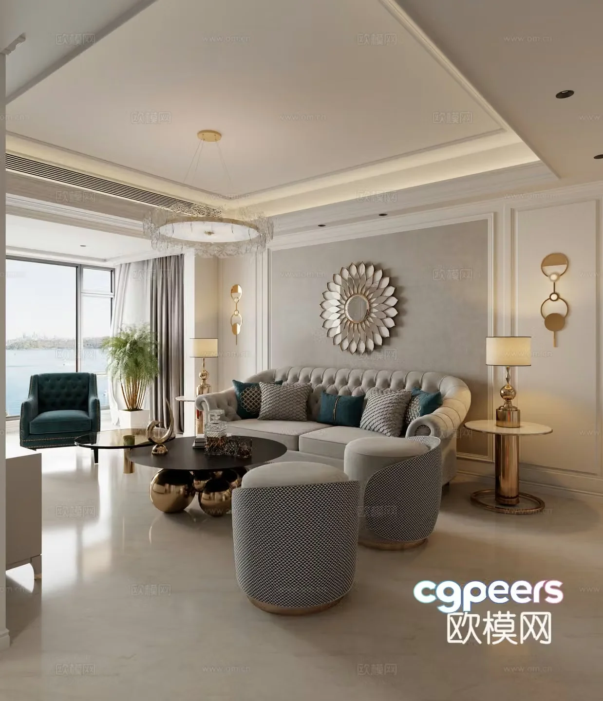 Simple European living room sofa background wall 3d model