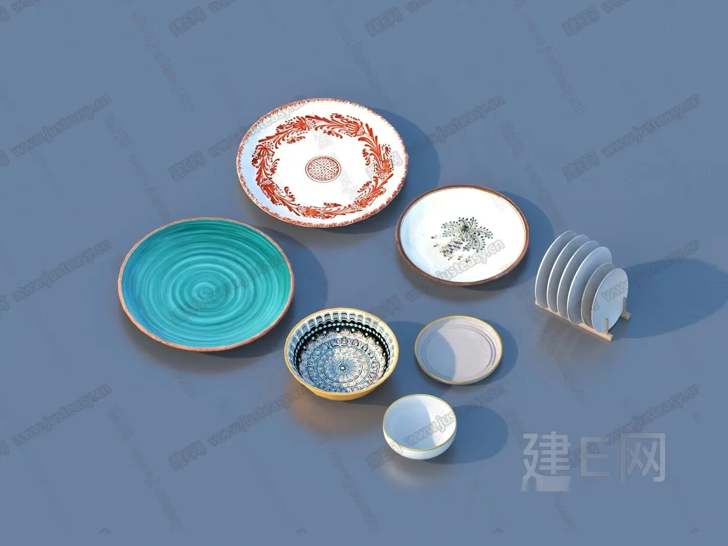 A Collection Of Ceramic Plates 3D Model – 7483 – VRAY Render