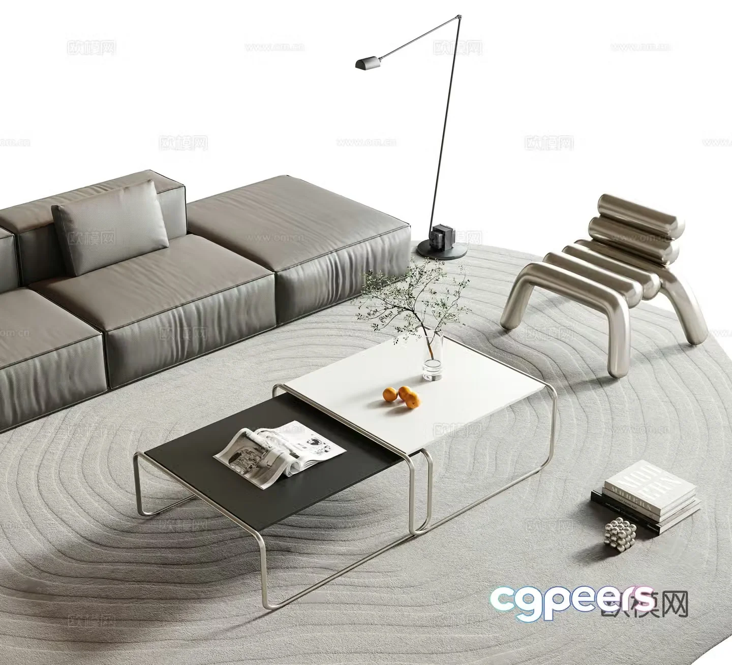 Modern minimalist coffee table special-shaped coffee table square coffee table metal coffee table books jewelry ornaments 3D model