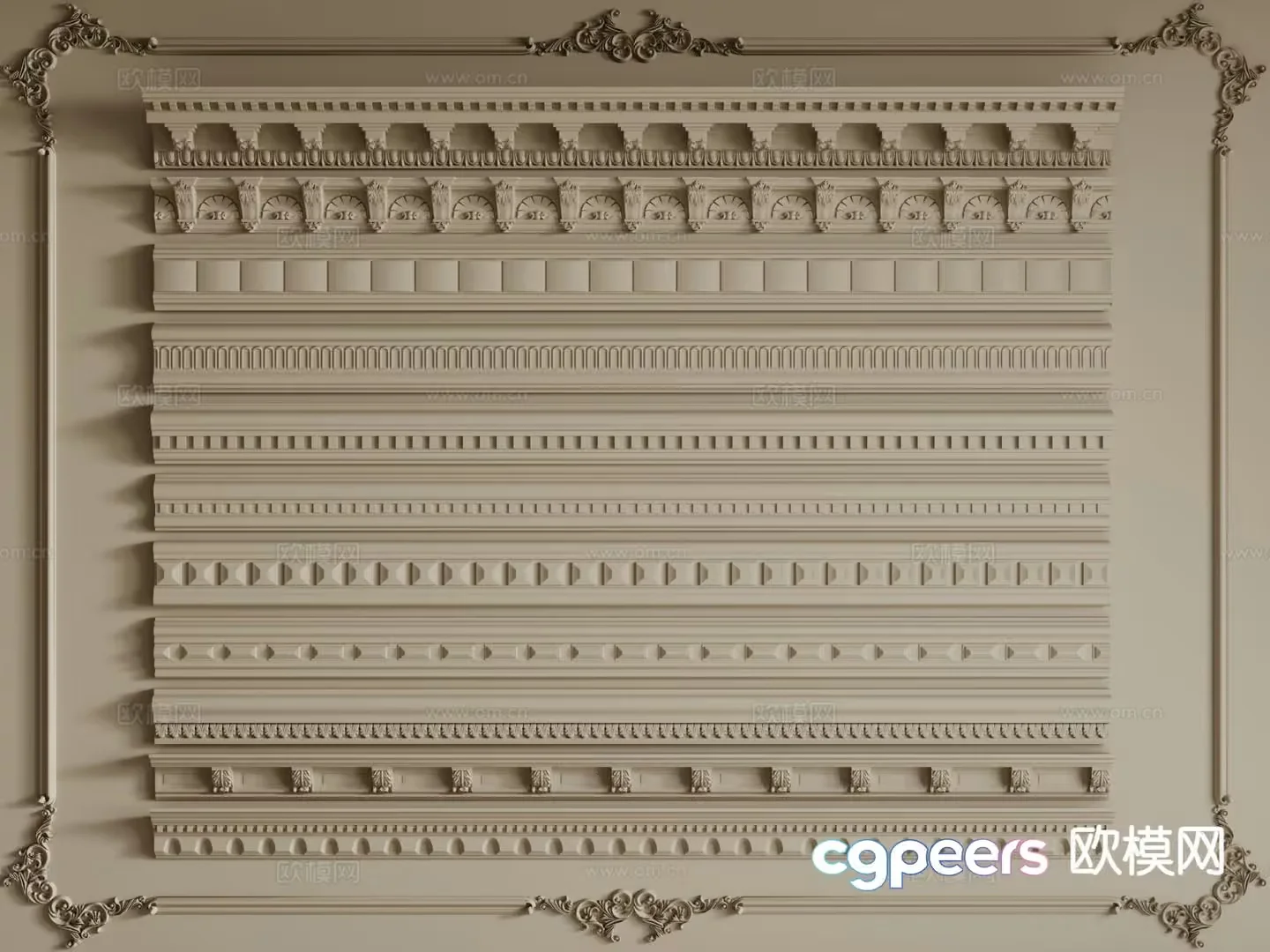 Classic Ornate Wall Panel 3D Model – 8222 – CORONA Render