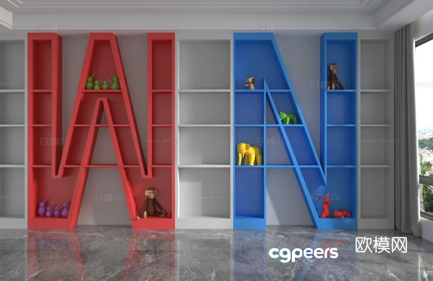 Modern letter bookcase 3d model