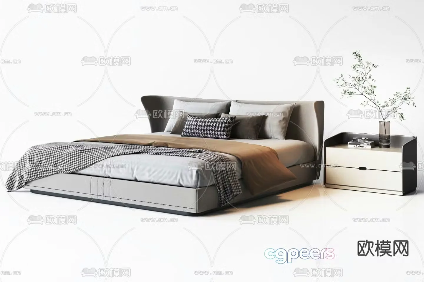 Modern double bed 3d model