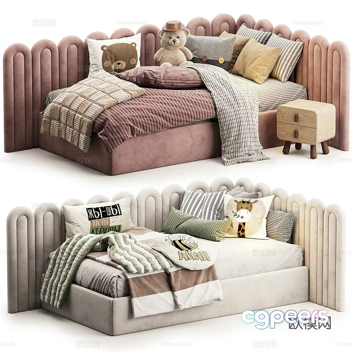 Modern cream style fabric children’s bed 3D model