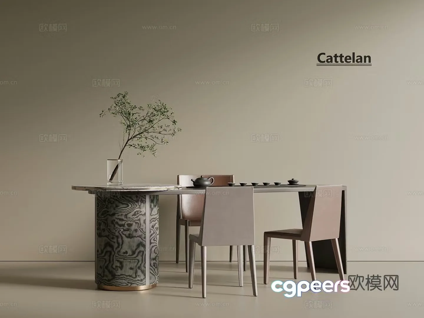 Italian light luxury tea table and chair tea table tea table big table long table 3D model