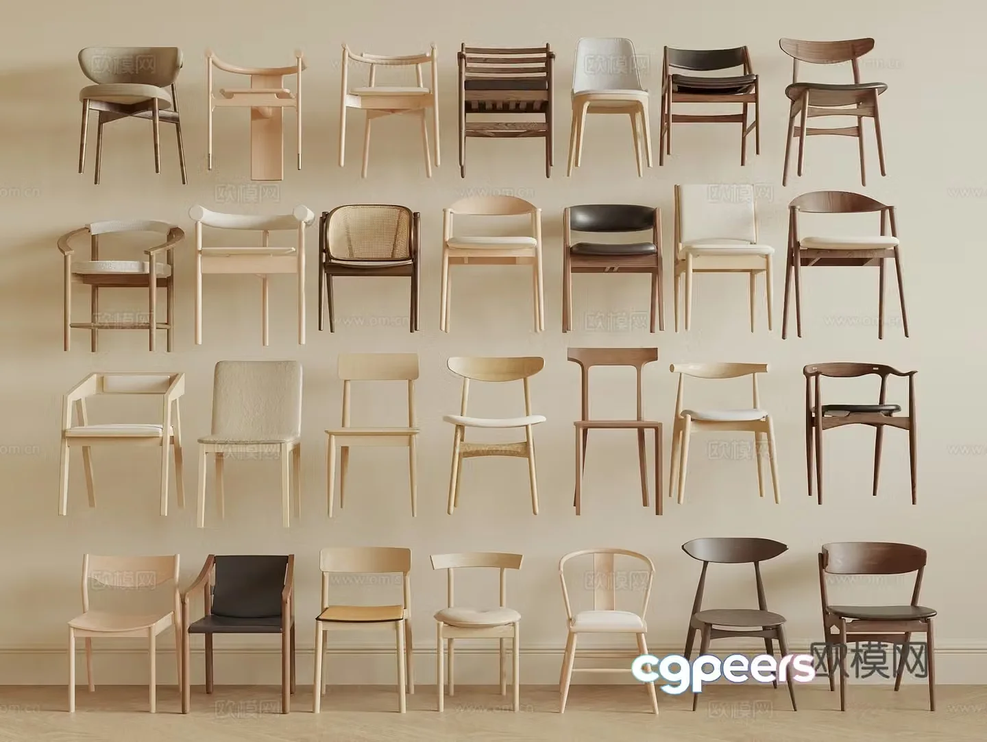 Nordic single chair dining chair 3d model
