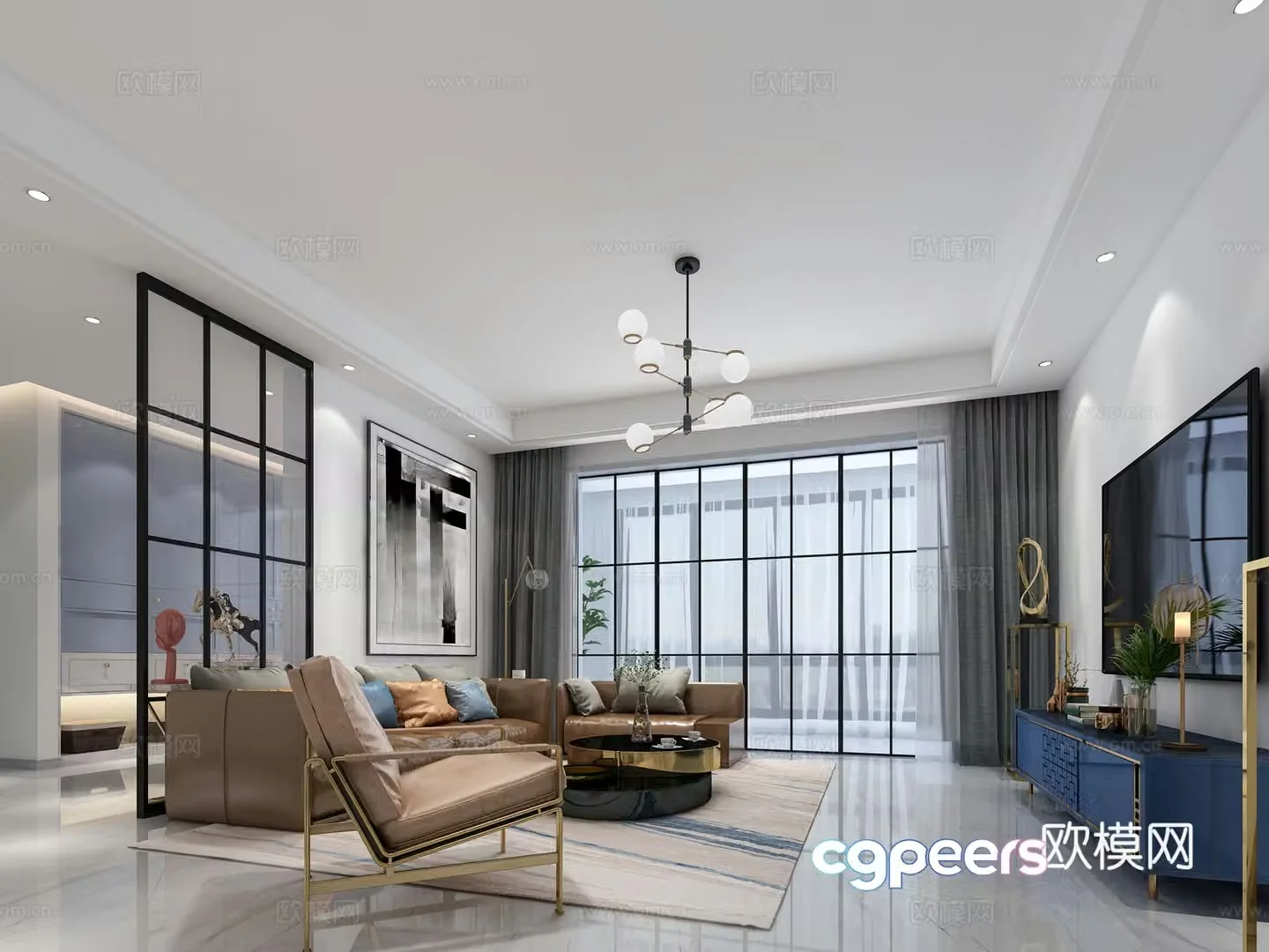 Modern living and dining room sofa dining table bar chair 3d model