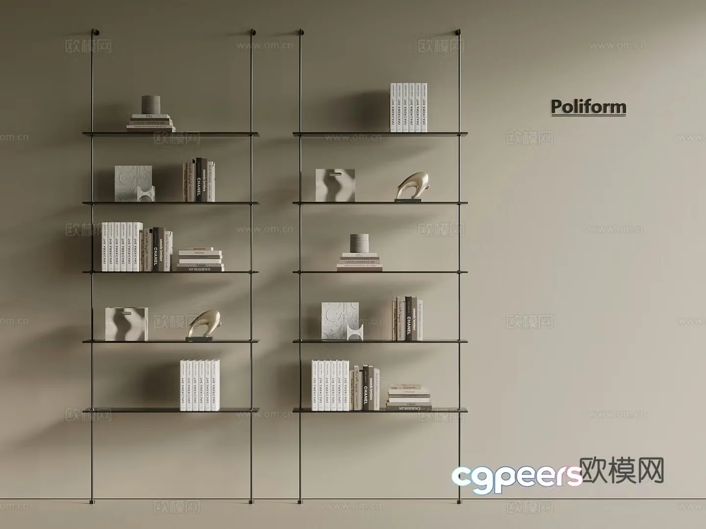 Light luxury minimalist bookshelf decorative shelf books accessories ornaments 3d model