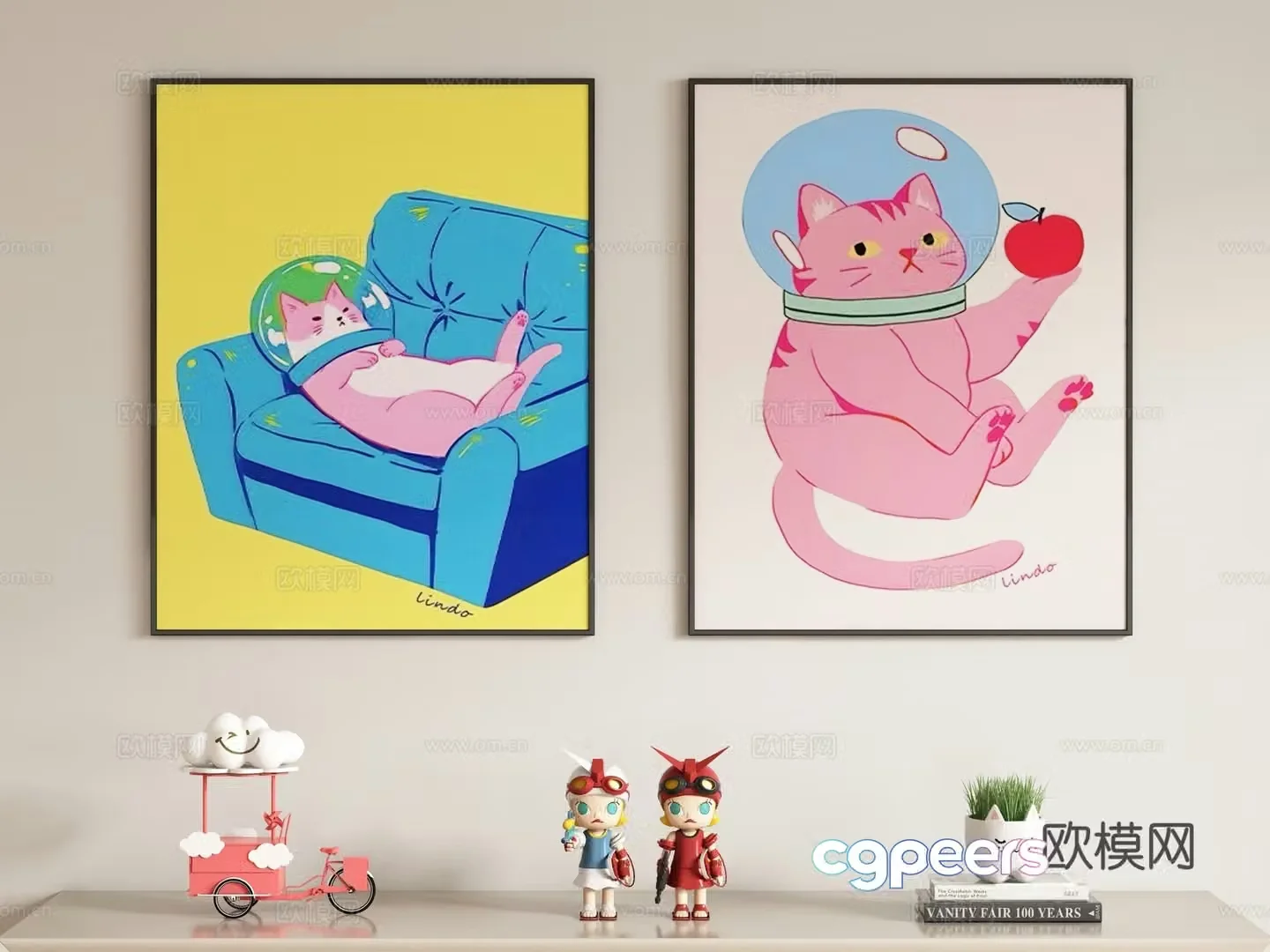 Creamy style children’s decorative painting hanging painting 3d model