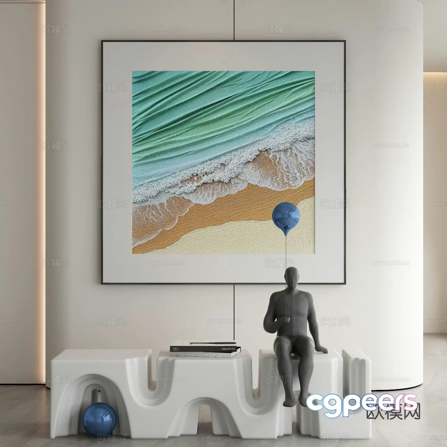 Modern beach painting decorative painting 3d model