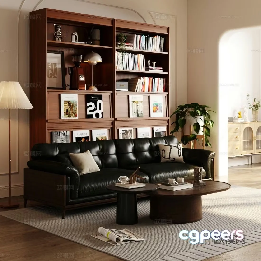 Medium retro home living room Retro home living room Sofa coffee table combination Decorative cabinet 3D model