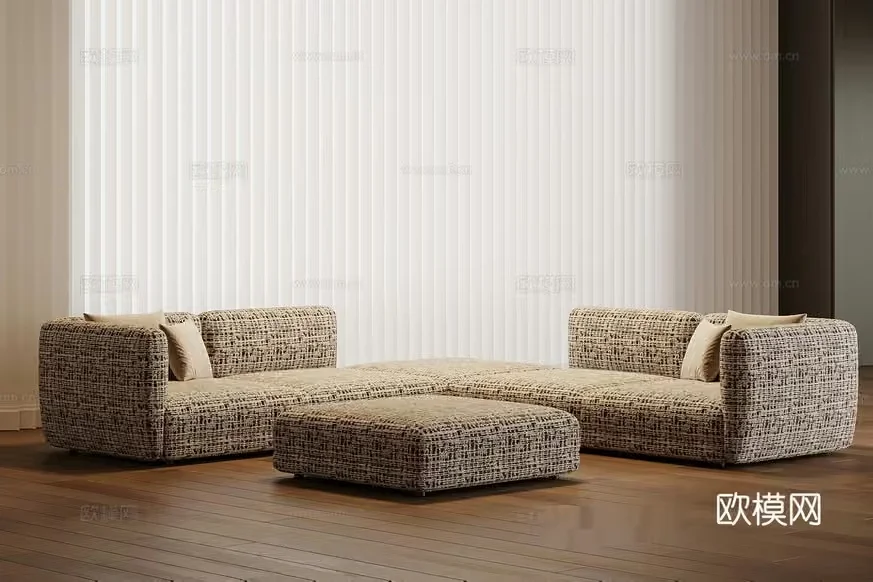 Modern L-Shaped Sofa 3D Model – 17941 – VRAY Render